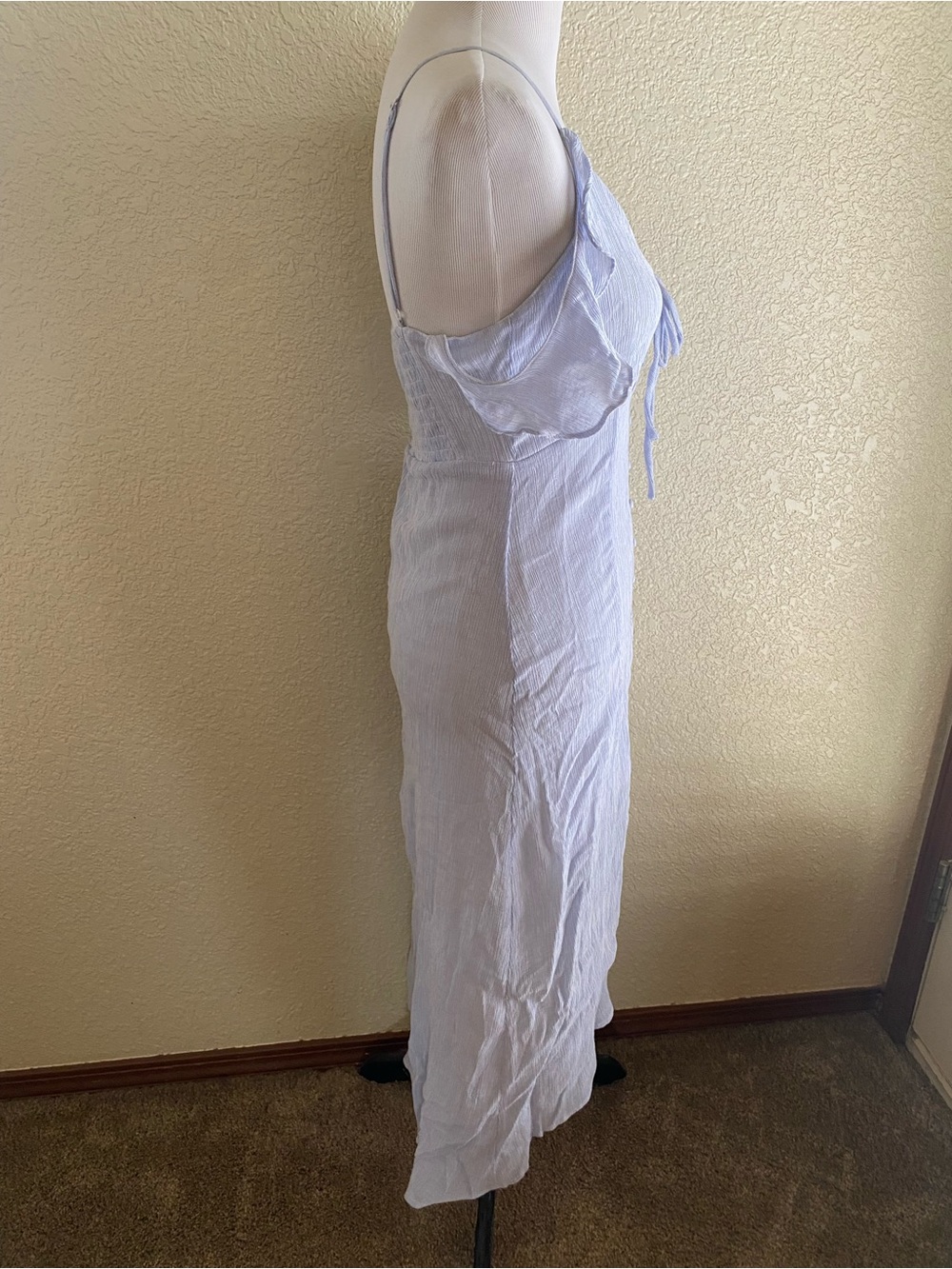 ASTR Light Blue Striped Button-Front Midi Dress Off The Shoulder Lined Rayon: M - Picture 5 of 10